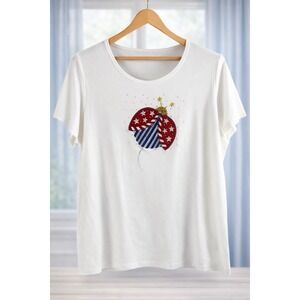 Quacker Factory Jeweled Knit Popover Top Tee T-Shirt Patriotic Novelty Size 2x
